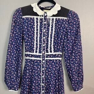 Gunne Sax Dress girls size 8 McClintock Calico Prairie Cotagecore  VTG Corduroy‎